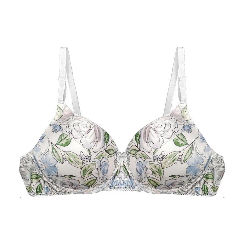 Summer Thin Breathable Skin-friendly Ice Silk Silk Floral No Steel Ring Gathering Anti-sagging Women's Underwear Bra