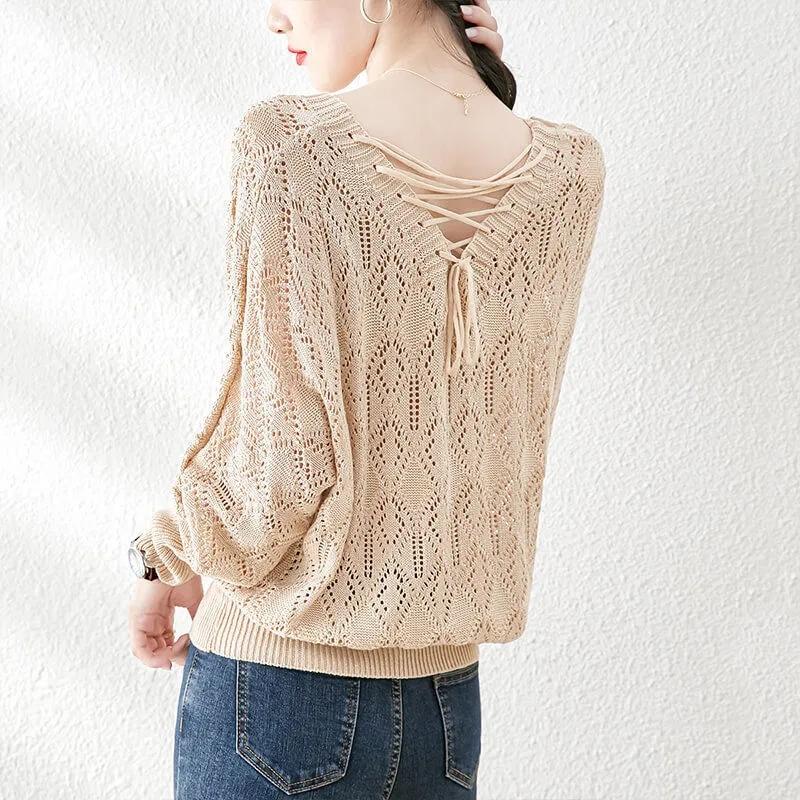 Sweater Women's Pullover Knitwear Korean V-neck Solid Color Casual Fluffy Hollow Top Trending Sweater Spring Autumn Lady Style