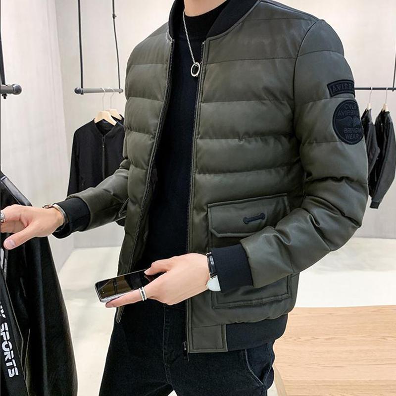 Winter Leather Coat Men's Jacket Korean Style Trend Stand-up Collar Leather Coat Loose Large Size Cotton Coat