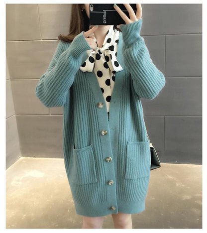 Sweater Coat Women's Autumn Korean-style Loose-Fit Mid-length Outdoor Knitted Cardigan