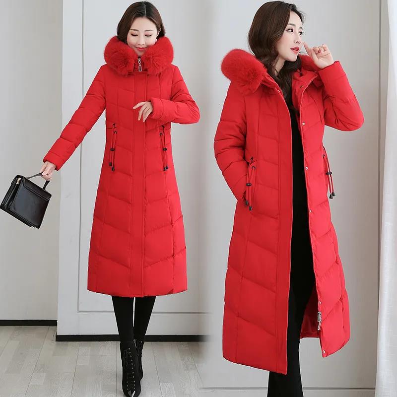 Winter Down Jacket Fashion Solid Color Hooded Parka Coat Thick and Warm Mid-length Down Cotton Jacket for Women
