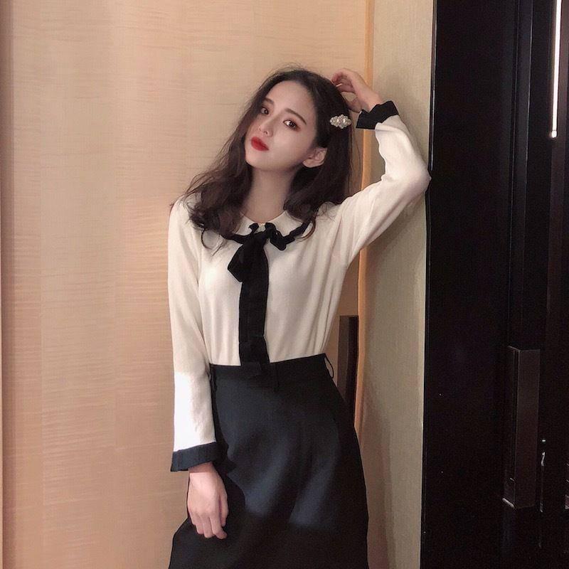 Knitwear Autumn and Winter New Female Foreign Body Slim Slimming Wooden Ear Long-sleeved Shirt