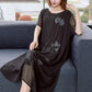 Large Size Loose Chiffon Dress Round Neck Short Sleeve Printing Mid-length Women's Clothing