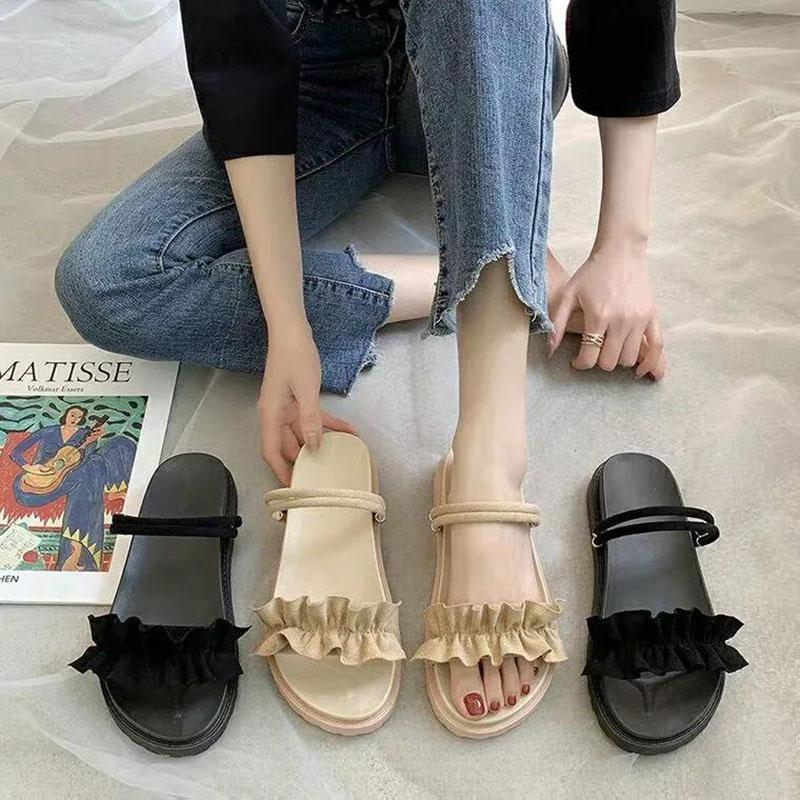 Sponge Cake Platform Sandals Female Fairy Style Summer Student Flat Roman Net Red Sandals