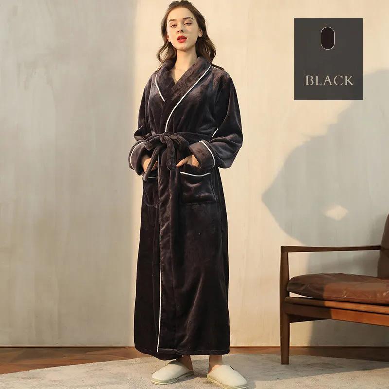 Autumn Winter Coral Fleece Nightgown Women's Lengthened Thickened Couple Nightgown Plus Size Bathrobe Pajamas