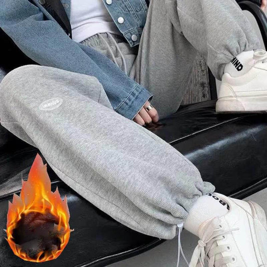 Cotton and Velvet Sweatpants Women Korean Version of Loose Winter New High-waisted Thin Straight Thick Wide-leg Long Pants