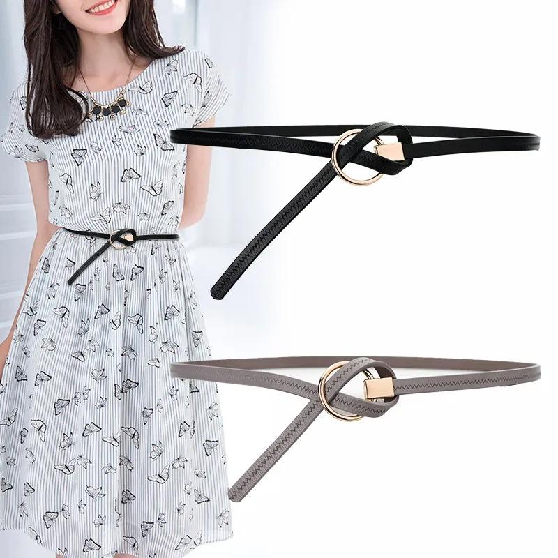 Ladies Leather Decorative Belt Knotted Cowhide Dress Thin Belt Korean Skirt Belt Girls Belt Decorative Belt