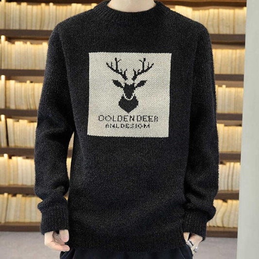 Autumn and Winter Half Turtleneck Sweater Men Korean Loose Plus Velvet Thick Winter Base Sweater