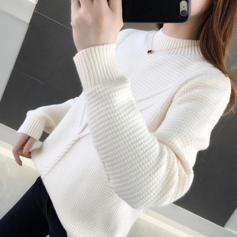 Thick Sweater Women Autumn and Winter Korean Loose Short Long Sleeves Versatile Bottoming Sweater Outer Wear