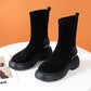 Black Boots Woman Autumn and Winter Velvet Elastic Boots Korean Version of Wild Short Boots Increased Thick-soled Boots Martin Plush Boots