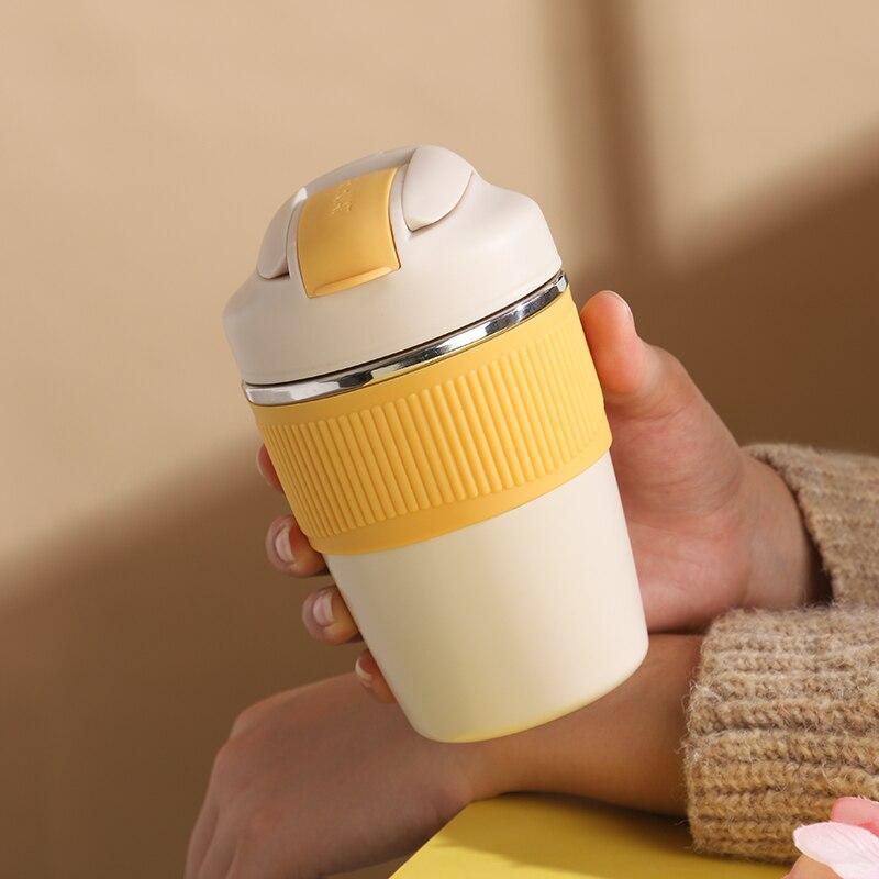 Stainless Steel Thermos Cup Vacuum Coffee Flask Portable Children Water Bottle Thermos Milk Mug 500ML Straw Kid Gift Drinkware