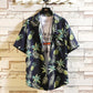 Hawaiian Shirts Beach Tee Leaf Fruit Print T-shirt Half Sleeve Retro Clothes Button Up Top Loose Overshirt Casual Male Undies