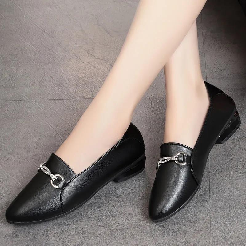 Soft Leather Shallow Shoes Women All-match Soft Leather Shoes Flat Women's Shoes Soft Bottom Peas Shoes Pointed Toe British Style Leather Shoes