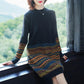 Women's Retro Rhombus Printed Sweater Long Jacquard Knitted Dress Pullover Sweater Dress with Pockets for Bottoming or Outer Wear