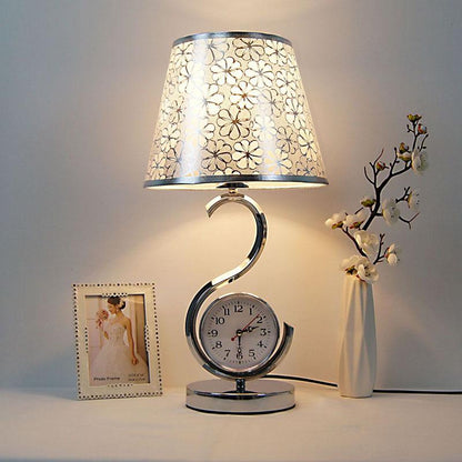 Modern Table Lamp Bedroom Bedside Lamp Living Room Decoration Fabric Lampshade Table Lamp with Clock
