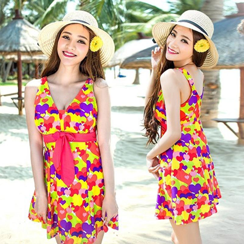 Swimsuit Women's Plus Size One-piece Skirt-style Boxer Swimsuit Covering Belly Is Thinner, Steel Support Gathered Swimsuit Sweet and Cute