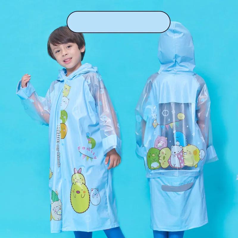 Rain Coat for Kid Pink Cartoon Printed Kawaii Rainwear Inflatable Brim and Reflective Strip Hooded Waterproof Clothes Children Windbproof Raincoats