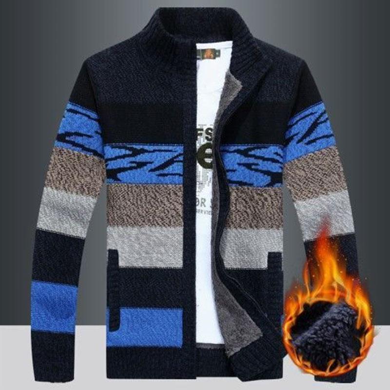 Men's Sweater Jacket Fleece Thickened Knitted Sweater Cardigan Stand Collar Plus Size Winter Turtleneck Sweater