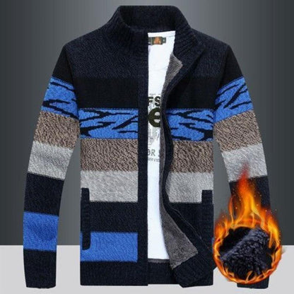 Men's Sweater Jacket Fleece Thickened Knitted Sweater Cardigan Stand Collar Plus Size Winter Turtleneck Sweater