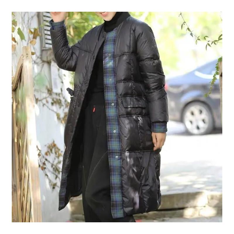 Lightweight and Versatile Loose Large Size Stand-up Collar and Long Coat Down Jacket Women