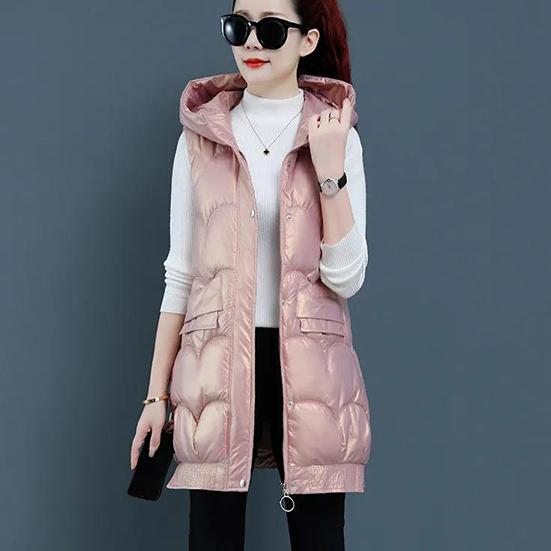 M-XXXL Women's Winter Wash Free Bright Surface Down Cotton Vest Female Warm Hooded Waistcoat Jacket Thickened Sleeveless Vest