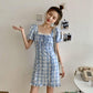 Female Spring and Summer Simple and Gentle Waist Close Show Thin Bubble Sleeve Lattice French Niche Dress