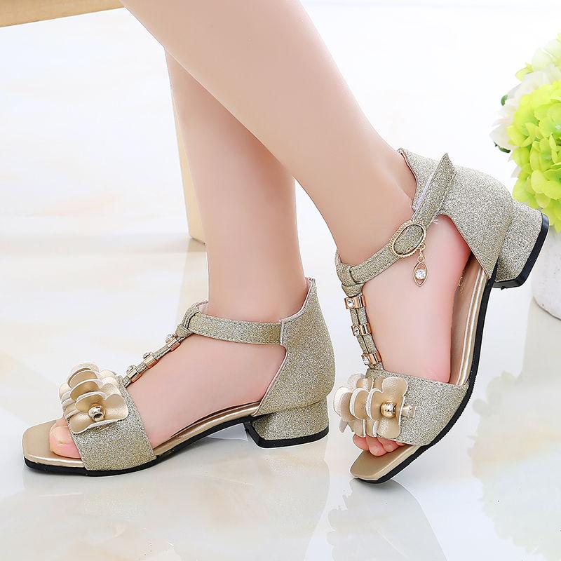 Children's Roman Shoes  Girls' Sandals  Fashion High-heeled Korean Version  Big Children's Soft-soled Little Girl Princess Shoes