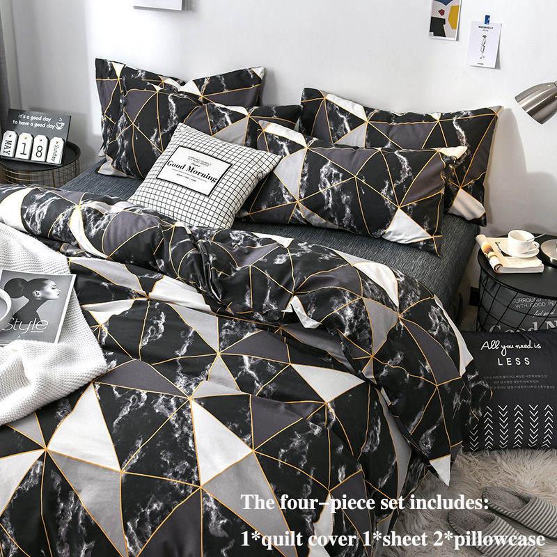 Four-piece Cotton Striped Simple Intellectual Style Bed Sheet Quilt Cover Pillowcase Set Household Bedding Double Bed