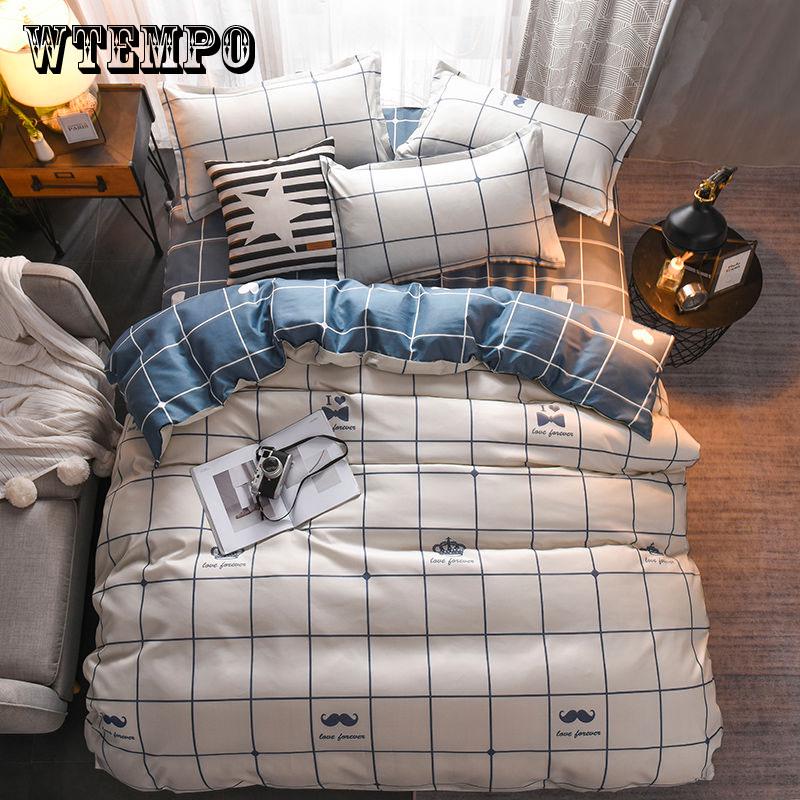 3pcs Classic Bedding Set 5 Size Grey Blue Flower Bed Linens 4pcs/set  Pastoral Duvet Cover Set