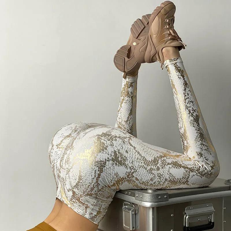 Peach Snake Skin Pattern Fitness Pants Yoga Pants High Waist Buttocks Quick-drying Sports Pants High Leggings Outer Wear Yoga Bodybuilding Trousers