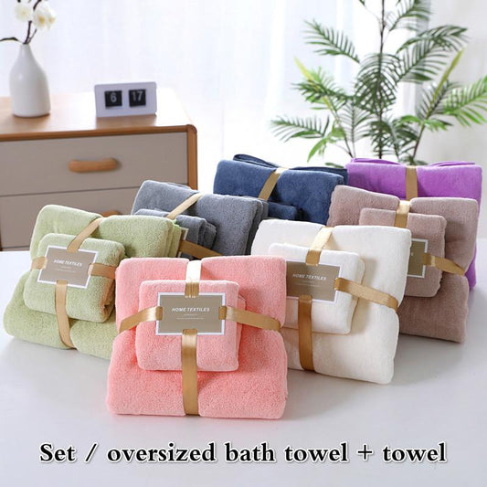 Adult Coral Velvet Towel + Bath Towel Set Home Oversized Absorbent Quick-drying Bath Towel