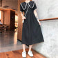 Pofulove S-4XL Women Plus Size O-neck Black Dress Loose Slim Sweet Short-sleeved Cheongsam Dress