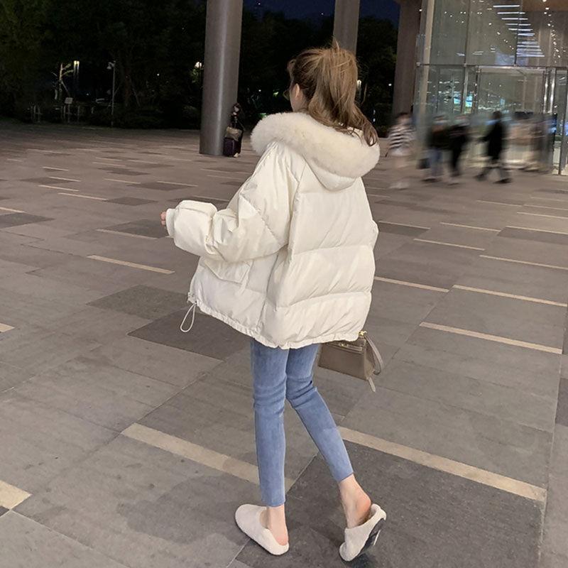 Hooded Big Fur Collar Short Lightweight Cotton Jacket Women Winter Loose Bread Jacket Thickened Warm Winter Cotton Jacket Thickened Jacket