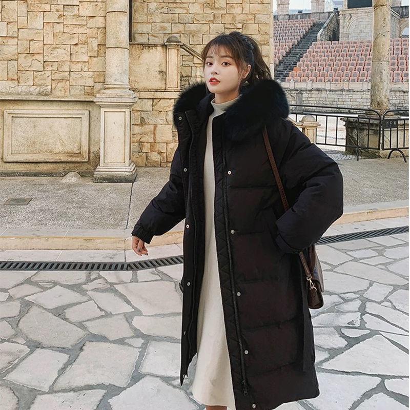 White Duck Down Jacket Women's Mid-length Korean Style Loose and Thick Long Over-the-knee Waist Coat
