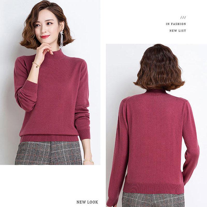 Autumn and Winter Loose Wild Cardigan Half High Neck Large Size Knitted Sweater Solid Color Comfortable Female Bottoming Shirt