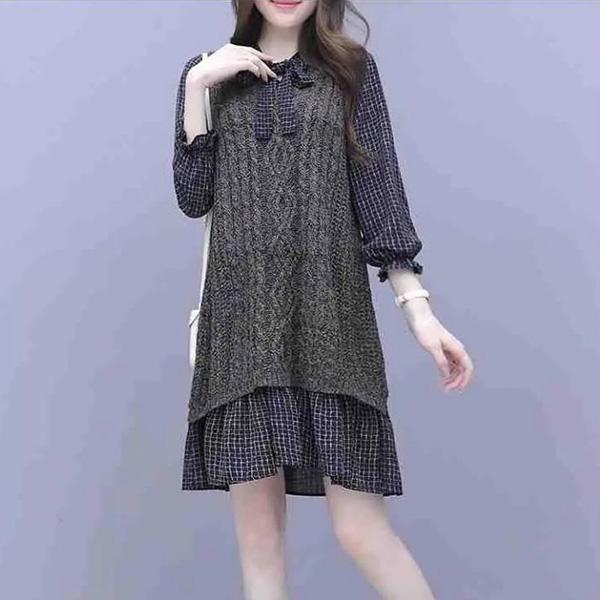 Spring and Autumn Luxe Living Trendy Vest Striped Long Sleeve Dress Twisted Sleeveless Sweater Two Piece Set