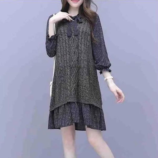 Spring and Autumn Luxe Living Trendy Vest Striped Long Sleeve Dress Twisted Sleeveless Sweater Two Piece Set