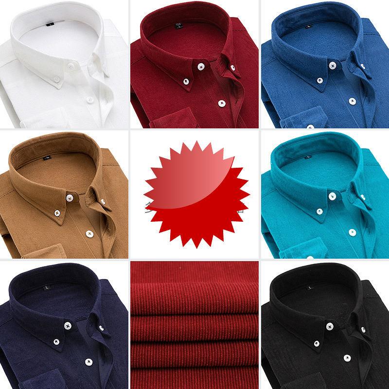 Flannel Shirt Men T-shirts Slim Tees Button Up Overshirt Stretch Undies Casual Long Sleeve Cardigan Solid Color Male Clothing