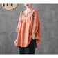 Retro Embroidered Round Neck Short Sleeve T-Shirt Women's Loose Shirt Summer Half Sleeve Cotton Top