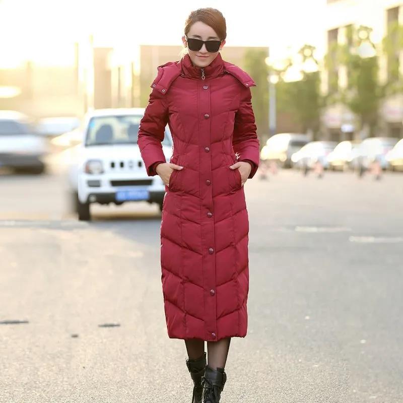 Women's Down Jacket Fashion Slim White Duck Down Winter Padded Jacket Long Over-the-knee Plus Size Down Jacket