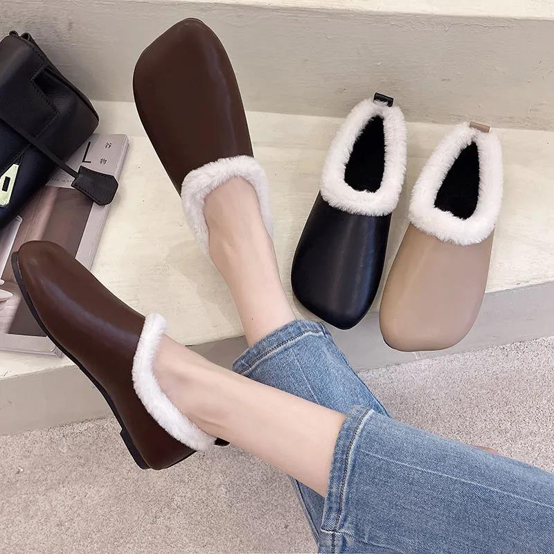 Winter Warm Women's Shoes All-match Soft Fur and Velvet Cotton Shoes Flat Comfortable Casual Shoes