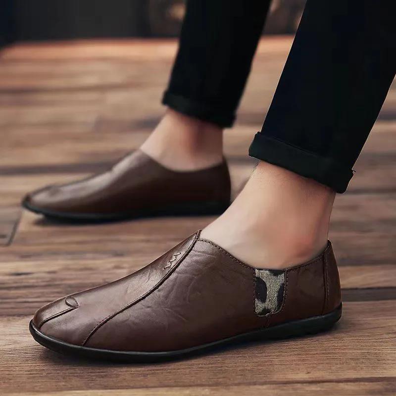 Leather Shoes Men's Spring and Autumn Black Casual Shoes Korean Fashion Lazy Shoes Men's Antiskid Work Shoes Driving Shoes