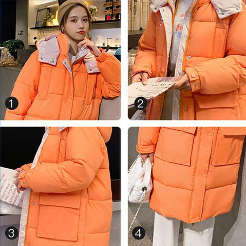 Winter Women's Down Padded Jacket Korean Style Stand-up Collar Hooded Padded Jacket Thickened Warm Mid-length Padded Jacket