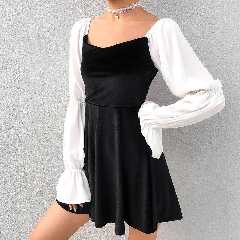 Women's Dress Autumn Korean Fleece Stitching Princess Skirt Ins Tide Clothing Ladies Girls Dress