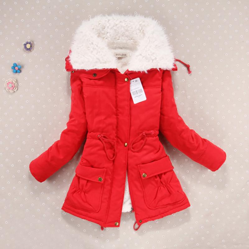 Women Parkas Hooded Warm Winter Jackets Woolen Thick Drawstring Slim Cotton Parkas Coat