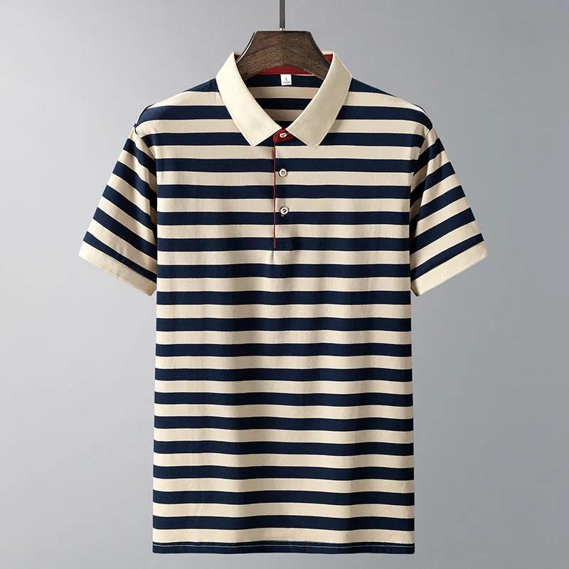Summer Men's POLO Shirt Short-sleeved T-shirt Handsome Striped Lapel Slim Men's Color Matching Shirt