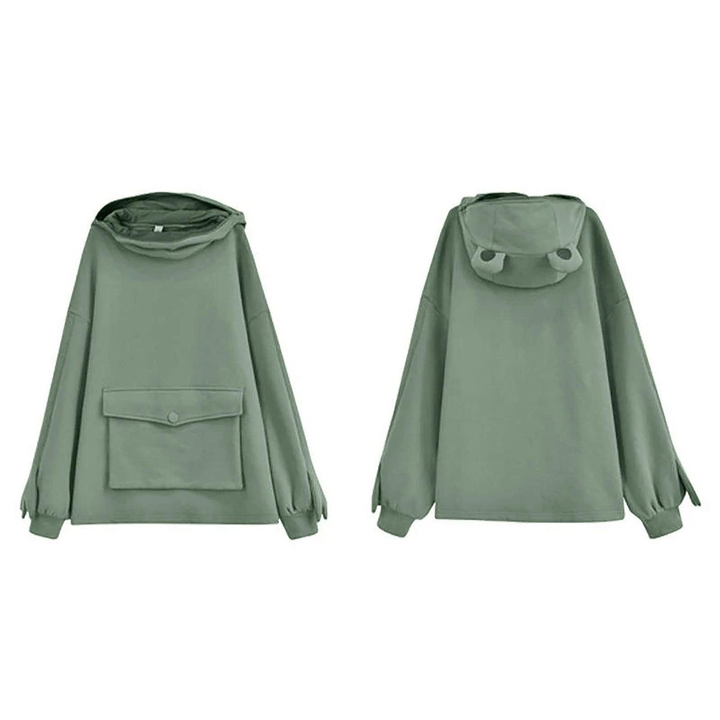 Women's Sweatershirt Zipper 3D Pocket Cute Frog Design Pullover Sweater Coat