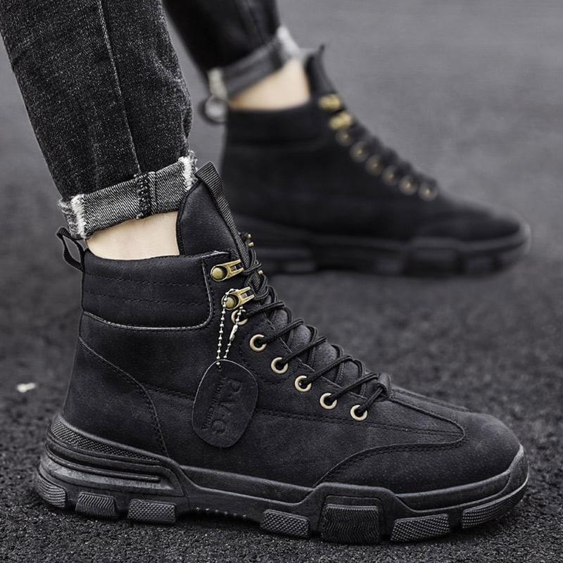 Men's Martin Boots High-top Shoes British Style Tooling Boots Winter Plus Velvet Snow Cotton Shoes Military Boots