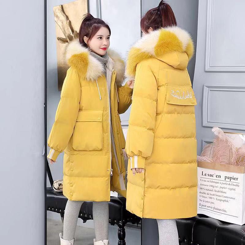 Winter Fluffy Big Fur Collar Hooded Cotton-padded Jacket Women's Mid-length Winter Down Padded Jacket Loose Warm Quilted Jacket