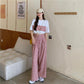 Two-piece Suit Women Summer Fashion All-match Short-sleeved T-shirt Loose Plaid Wide-leg Pants Casual  Comfortable
